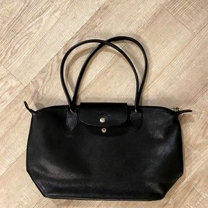 Longchamp Le Pliage Cuir All Leather Black Tote